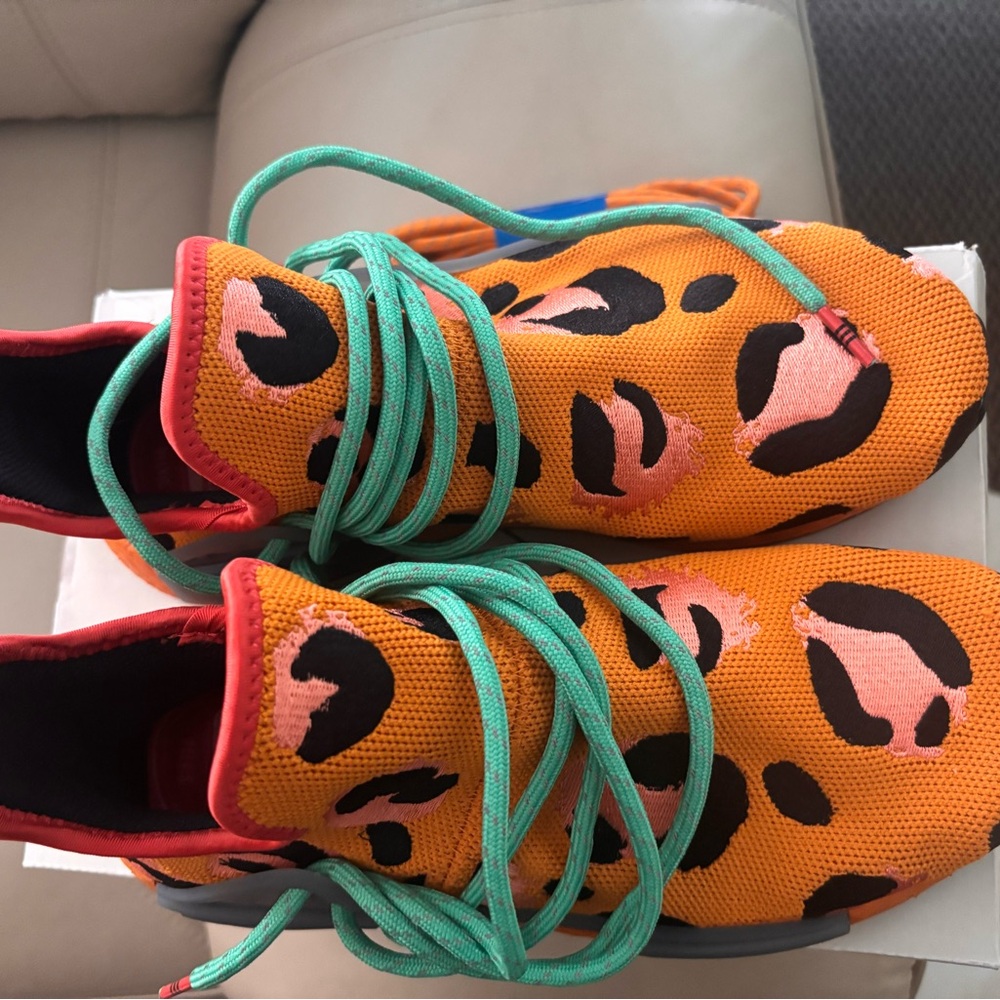 Pharrell Williams Adidas NMD Leopard Print Sneakers with Green Laces - Picture 3 of 6